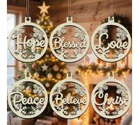24 Pcs Christmas Wooden Ornaments Christian Rustic Laser Cut Holiday Tree Decorations with Words Wood Baubles Xmas Bible Verse Prayer Church Religious Faith Based Christ Peace Believe Blessed