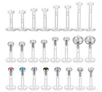 24 Pcs Clear Lip Rings Studs 16G Clear Push Top Piercing Retainers Earrings For Work Surgery Sport Plastic Push in Lip Labret Bioflex Flat Back Tragus Helix Catilage Conch Earrings 6mm 8mm 10mm 12mm