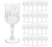 24 Pcs Clear Plastic Wine Glasses, Plastic Goblets for Parties, Vintage Wine Glasses Bulk, Reusable Drinking Glass, Drinkware Cups for Wedding Party Reception Event Supplies