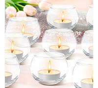 24 Pcs Clear Tea Light Holders for Table, Glass Tealight Candle Holder Bulk, Round Table Centerpieces Decorations for Anniversary Wedding Home Decor Halloween Christmas Church