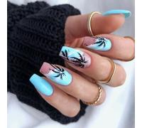24 Pcs Coconut Tree False Nails Gradient Artificial Nails Glossy Full Covers Stick On Long Press On