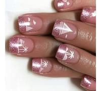24 Pcs Coconut Tree Stick On Nails Sailboats Artificial Short Oval False Glittering Press On For Woman