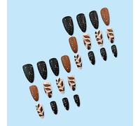 24 Pcs Coffee Leaves Full Covers Stick On Nails Fall False Nails Press On Nails Long Almond Artificial Nails For Women