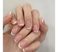 24 PCS Colorful French Tips Press On Nails - Nude Pink Base Square Shape Rainbow Pastel Dopamine Design - Minimalist Pastel Art for Women Fresh Style Art for Daily Wear