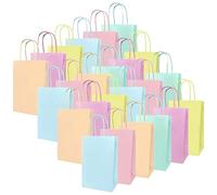 24 pcs Coloured Paper Party Bags with Handles, Small Sweet and Gift Bags for Kids Party, Birthday, Wedding, Parties Supplies(Macaron-16×8×22cm)