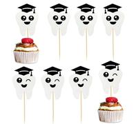 24 Pcs Congrats Dentist Graduation Cupcake Toppers, 2 Glitter Tooth Designs with Cap, Cute Smiling Tooth Picks for Dental School Graduation, Hygienist Party Supplies, and Clinic Celebration Decoration