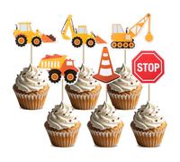 24 PCs Construction Cupcake Toppers Stop Sign Dump Truck Excavator Roadblock Tractor Party Cake Food Picks Decorations for Party Supplies (Construction)
