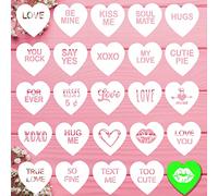 24 PCS Conversation Heart Stencils Valentine Cookie Stencils Love Phrase Sign Sayings Holiday Stencils Happy Valentine Day Stencils for Royal Icing Cookies Fondant Cake Baking Candy Decor (2in Heart)