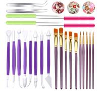 24 Pcs Cookie Decorating Tool Set Cake Decorating Pastry Brush Fondant Tools Include Sugar Stir Needle Cookie Scriber Needles Modeling Tool Elbow and Straight Tweezer for Cake Fondant Accessories