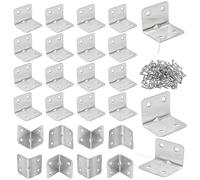 24 PCS Corner Brackets for Wood, Right Angle Bracket with Screws L Shaped Stainless Steel Corner Brace 90 Degree Plate Fastener Brackets for Furniture Shelf Fence Fixing