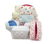 24 PCS Cotton Quilted Makeup Bag Bulk with Zipper- Floral Bridesmaid Gifts Cosmetic Makeup Pouch Bag Travel Portable Preppy Gifts for Women(24 Pack)