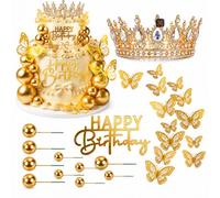 24 Pcs Crown Cake Topper, Happy Birthday Cake Topper, Cake Toppers, Princess Birthday Cake Decorations, Ideal For Themed Parties And Celebration Cakes, Complete Cake Decorating Accessories