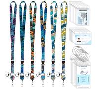 24 Pcs Cruise Lanyards for Ship Cards Kits Includes 6 Pack Cruises Lanyards with 6 Waterproof Card Holder with 6 Cruise Luggage Tags and Retractable Badge Reels for Cruises Ship Essentials