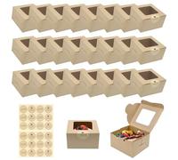 24 PCS Cupcake Boxes with Windows, Cake Boxes for Cake Portions 10*10*6cm with 24 Stickers,Small Baking Boxes,Cupcake Boxes Single for Cupcakes Desserts Pastries Candy Pies & Gifts (Brown)