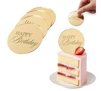 24 Pcs Cupcake Toppers, Gold Mirror Acrylic Happy Birthday Cake Topper Disc, Personalised Cupcake Toppers, Round Gold Cake Decorations Acrylic Cake Topper for DIY Birthday Party Anniversary Pastries