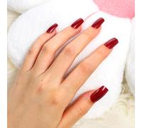 24 Pcs Dark Red Press On Nails Fall Design, Medium Coffin Autumn Fake Nails with Jelly Glue, Glossy Burgundy Red Press On Nail for Women Fall Winter, Long Medium Square