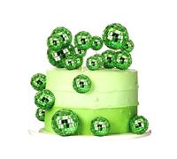 24 PCS Disco Ball Cake Toppers,1970s Retro Disco Theme Cake Decorations Shiny Mini Disco Ball for 70s 80s Theme Party Supplies (Green)