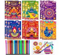 24 Pcs Diwali Coloring Books with Paint Pens Happy Diwali Mini Coloring Books DIY Drawing Activity Book Set for Diwali Party Supplies Classroom Activity