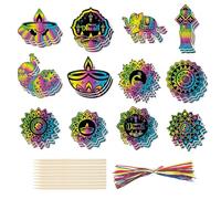 24 PCS Diwali Scratch Art for Kids, Diwali Decorations, Magic Scratch Art Set, Magic Rainbow Bookmarks for Children, Rainbow Paper Decorations Hanging Ornaments, for Party Birthday Wedding Event