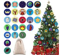 24 Pcs DIY Jesse Tree Ornament Kit for Advent Christmas Jesse Tree Ornaments Calendar Symbols and Bible Stories Templates for Christmas Home Decor