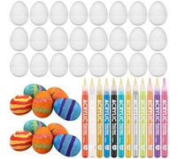 24 Pcs DIY Paper Mache Easter Eggs with 12 Color Marker White Paintable Fillable Coloring Eggs Blank Empty Eggs Bulk for Easter Basket Stuffers Fillers Paint Your Own Eggs for Easter Party Favor