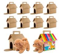 24 Pcs Dog Party Favor Boxes,Kraft Paper Design Foldable Dog House Shaped Treat Gift Boxes with Handles,Holes,Window Design,Fit for Back to School Favors,Puppy Pet Adoption Parties,Birthday Decor
