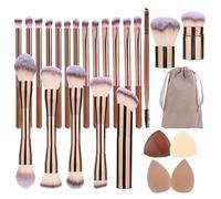 24 Pcs Double-End Multi-functional Makeup Brushes with Gift Box for Blending Liquid Powder Concealer Cream Blush, Coffee Brown