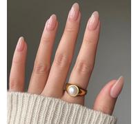 24 PCS Dusty Pink French Ombre False Nails - Short Almond Shape & Natural Glossy Finish, ABS Material with Jelly Adhesive Tabs, Elegant Nail Set for Women, Work, Dates & Daily Wear