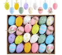 24 Pcs Easter Eggs Decorations Plastic Easter Eggs Hanging Ornaments for Easter Tree Decorations Easter Decorations Home Reusable Colourful Egg Ornaments for Spring Decor and Table Display