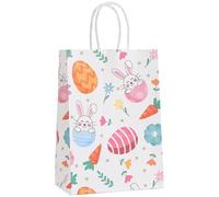 24 Pcs Easter Gift Bags Bulk with Handles Paper Treat Goodie for Candy Cookies Bunny Egg Hunt Wrapping Supplies Party Favors Basket Kids Boys Girls (Yellow)