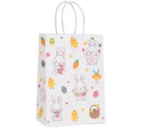 24 Pcs Easter Gift Bags Bulk with Handles Paper Treat Goodie for Candy Cookies Bunny Egg Hunt Wrapping Supplies Party Favors Basket Kids Boys Girls (Yellow A)