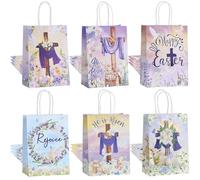 24 Pcs Easter Religious Gift Bags with Handles, He Is Risen Easter Paper Gift Bag for Church School Party Favor, Christian Easter Gift Bags in 6 Styles