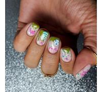 24 Pcs Easter Stick On Nails Colorful Artificial Short Square False Glossy Press On For Woman Girls