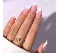24 Pcs Elegant Artificial Nails French Tip Press On Short Almond Stick Stylish False For