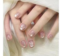 24 Pcs Elegant Full Covers Stick On Nails Butterfly False Glossy Press On Cats Eye Artificial