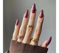 24 PCS Elegant Meranti Pure Color Press On False Nails Short Medium Length Full Cover Acrylic Almond Shaped Fake Nails for Women Lady Nail Salons and Home DIY Nail Art (JP2134 Berry Purple)