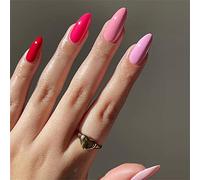 24 PCS Elegant Meranti Pure Color Press On False Nails Short Medium Length Full Cover Acrylic Almond Shaped Fake Nails for Women Lady Nail Salons and Home DIY Nail Art (JP2442 Mixed-pink)