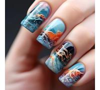 24 Pcs Emboss Stick On Nails Gradients Artificial Square Shape False Reusable Press On For Woman