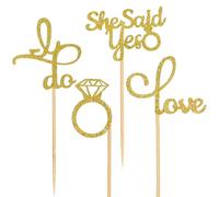 24 Pcs Engagement Cupcake Toppers,Wedding Cupcake Toppers He Asked She Said Yes Cupcakes Topper Decorations for Wedding Engagement Bridal Shower Party Cake Decorations
