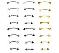 24 Pcs Eyebrow Piercing Jewelry, Hypoallergenic Surgical Steel Curved Barbell, Tiny Eyebrow Ring, Vertical Labret Lip Jewelry, Helix Conch Daith For Women Men, Gold + Black + Silver, 16G 6mm-12mm