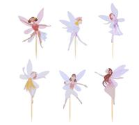 24 PCS Fairy Cupcake Topper Glitter Garden Cupcake Pick Colorful Wing Angel Fairy Cake Topper Flower Theme Party Decoration Ballet Dancer Cake Decoration for Shower Birthday Wedding Bridal Supplies
