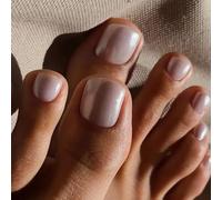 24 Pcs Fake Toe Nails - Pink Pearl False Toe Nails - Square Press On ToeNails Short - Full Cover Aurora Stick On Toenails - French Style Toe Nail Tips For Women Girls nail DIY