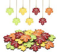 24 Pcs Fall Maple Leaf Ornaments, 4 Colors Wooden Autumn Leaves Hanging Decor with Rope Thanksgiving Tree Pendants for Autumn Festival Harvest Party Home Decoration