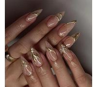 24 Pcs False Nails Almond Shaped Press On Glossy Full Covers Stick On Simple Acrylic Artificial