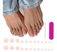 24 PCS False Nails, Short Fake Nails, Press on Nails, Pink Gradient False Nails, French False Nails, Nails French Tip, Press on Nails Short, False Nails for Women and Girl (Flesh Pink, Toenail)