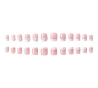 24 Pcs False Nails Short Pink Press on Nails with Flower Pattern, Pretty French Stick on Nails for Women, Glossy Fake Nails for Nails Art