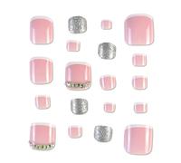 24 PCS False Toenails,Simple French-style Fake Toe Nails,Summer Stick on Toenails Wearable Nail for Women Girls