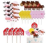 24 Pcs Farm Animal Birthday Party Decorations, Cupcake Toppers, Farm-Themed Birthday Decorations, Chicken, Horse, Sheep, Pig and Cow Cake Picks for Boys and Girls Party Supplies
