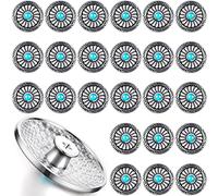 24 Pcs Faux Turquoise Round Conchos Sunflower Decorative Buckle Metal Sunflower Buttons Screw Back Buttons for DIY Craft Leather Belt, Silver and Blue