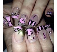 24 Pcs Festival False Nails Acrylic Stick On Nails Short Square Press On Enhancing Your Look At Any Occasion Leopard Print Nail